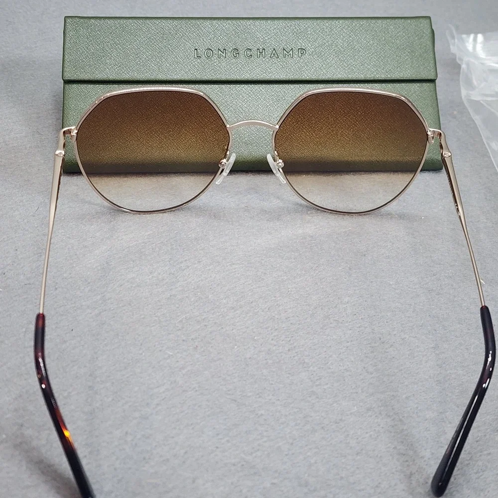 Longchamp Sunglasses Gold LO154S Hexagonal Brown Gradient Womens OS